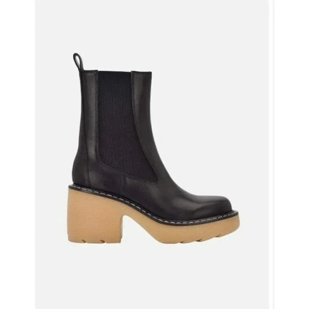 Marc Fisher Women's Fredy Black Leather Lug Sole Boot Size 8 M (MSRP $229)